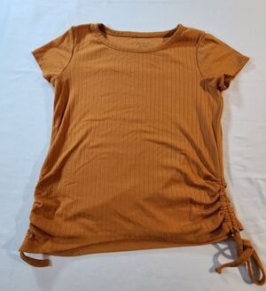 Sophia & Lily Girls Ribbed Ruched Top Sz 7-8 Caramel Brown Drawstring Side Shirt